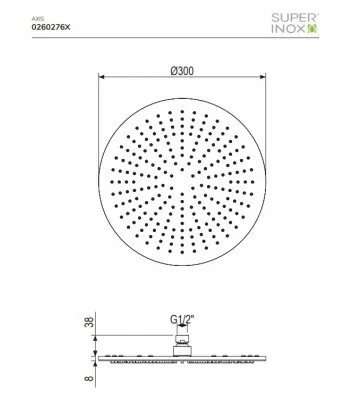 technical data sheet 30 cm stainless steel round shower head by Super Inox