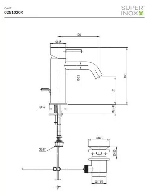 scheda tecnica miscelatore cave in acciaio cod. 0251020X