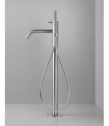 Stainless steel floor-standing bath mixer Cave collection