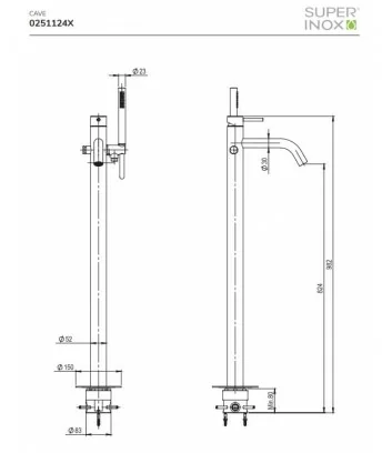 technical data sheet stainless steel floor-standing bath mixer