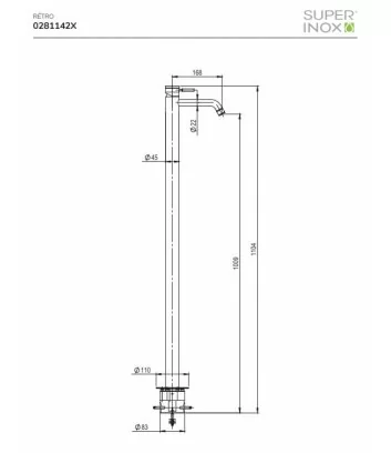 scheda tecnica retro miscelatore lavabo a pavimento in acciaio inox