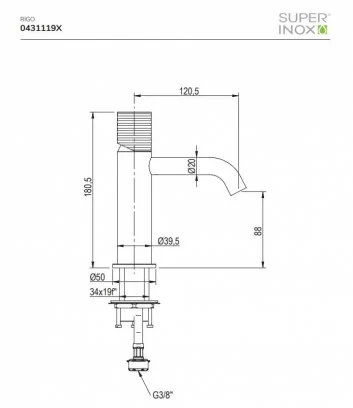 fiche technique mitigeur de lavabo en acier inox collection Rigo de Super Inox