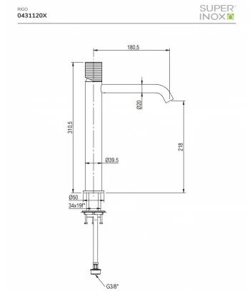scheda tecnica miscelatore per lavabo alto in acciaio inox 316L collezione Rigo