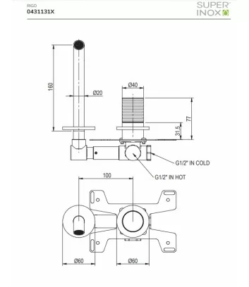 technical data sheet concealed washbasin mixer in 316L stainless steel Rigo collection