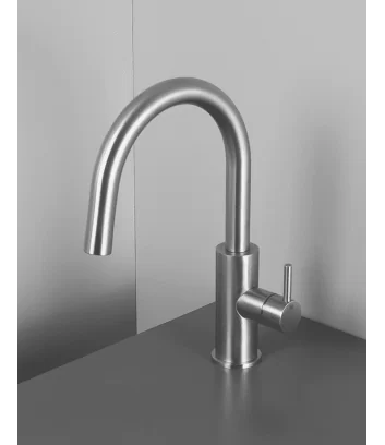 frontal view 316L stainless steel washbasin mixer spout 18 cm Dylan series