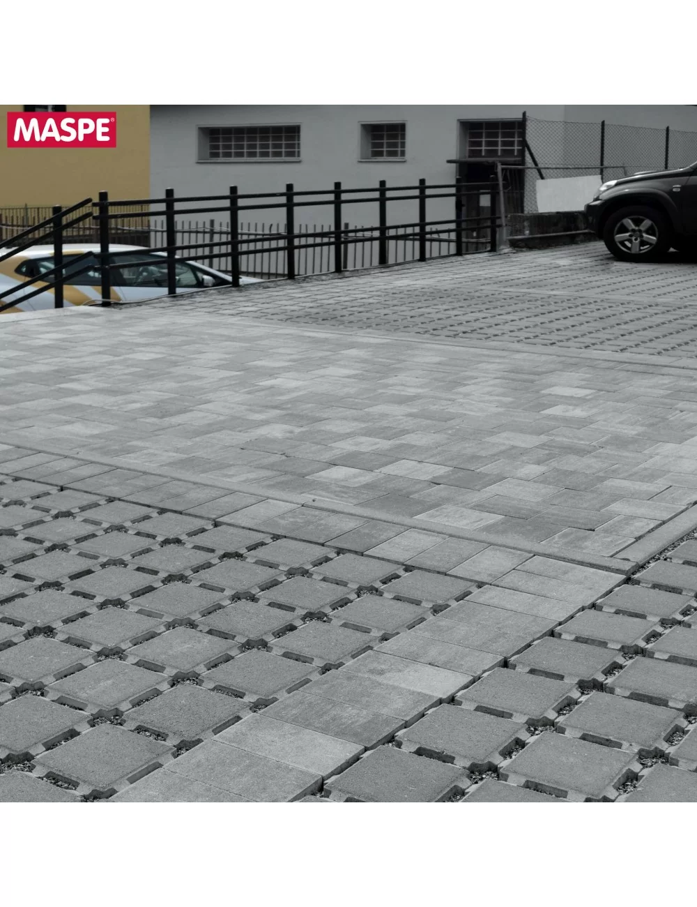 parking exterieur avec pavé drainant 20x20 maspe autobloquant