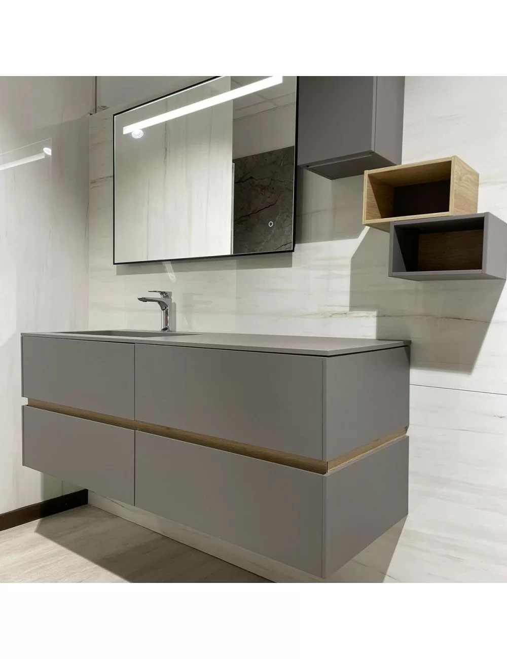 dove grey bathroom cabinet with fenix top Azzurra Bagni