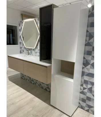 composizione mobile bagno in legno Azzurra bagni con specchio esagonale