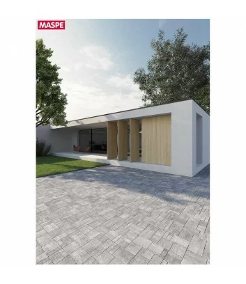 cour exterieur avec sol autobloquant Maspe Texxa rock gris argent