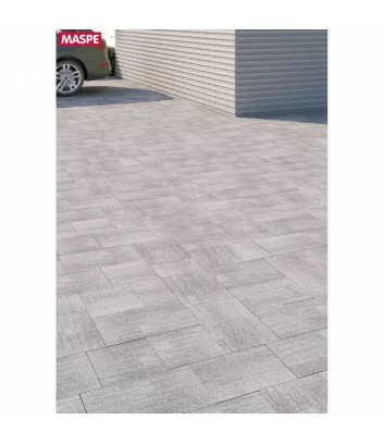 détail de sol exterieur avec autobloquant filtrant maspe skema gris argent