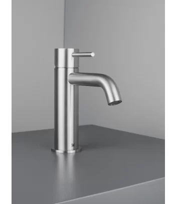 image lateral mitigeur monocommande de lavabo en acier inox serie Smith