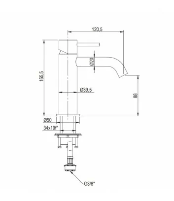 miscelatore monocomando per lavabo in acciao inox serie Smith scheda tecnica