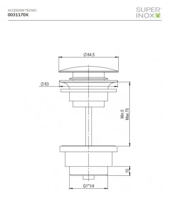 scheda tecnica piletta di scarico click clack universale Super Inox
