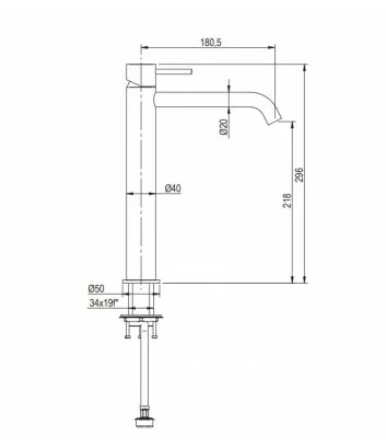 technical data sheet stainless steel high basin mixer Smith series by Super Inox