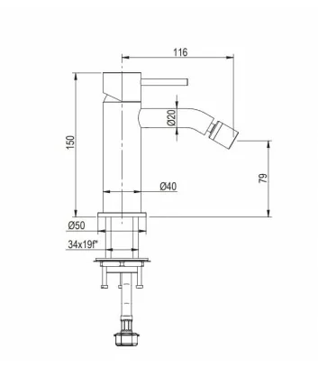 fiche technique mitigeur bidet serie Smith en acier inox