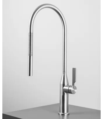 mitigeur de cuisine en acier inox serie Papillon avec bec rond flexible