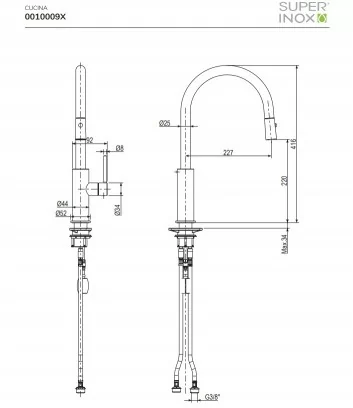 technical data sheet stainless steel kitchen tap with hand shower Dylan series