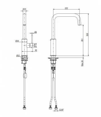 technical data sheet stainless steel kitchen mixer with bridge spout Dylan series by Super Inox