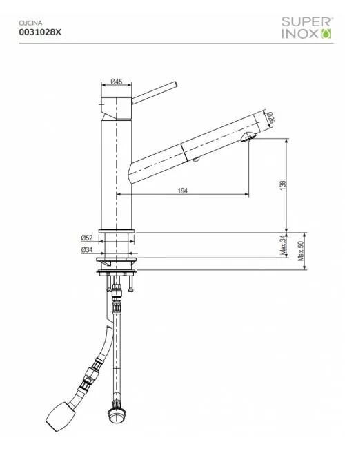 scheda tecnica miscelatore per cucina serie Dmb con doccetta estraibile in acciaio inox