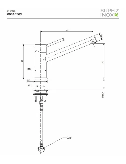 scheda tecnica miscelatore per cucina serie Dmb in acciaio inox di Super Inox