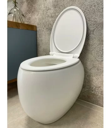 cloud series floor-standing toilet in matt white by rak ceramics with open seat cover