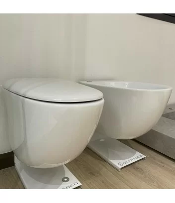 side view of glossy white wall-hung sanitary ware sensation series by Rak ceramics