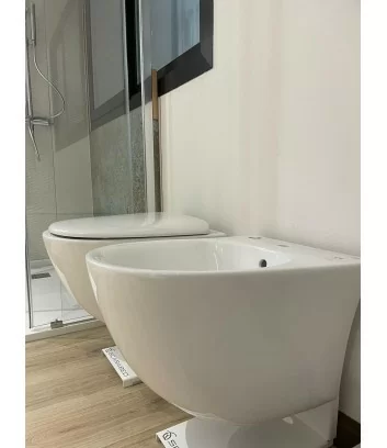 profile view of glossy white wall-hung sanitary ware sensation series by Rak ceramics