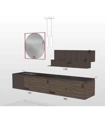 fiche technique meuble de salle de bain lime 2 composition ALL14 Azzurra Bagni