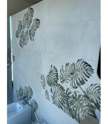 carrelage mural décoratif avec feuilles tropicales série Gatsby de Gambini ceramiche