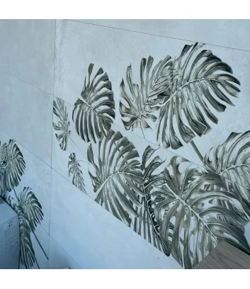 carrelage décoratif avec feuilles tropicales série Gatsby de Gambini ceramiche