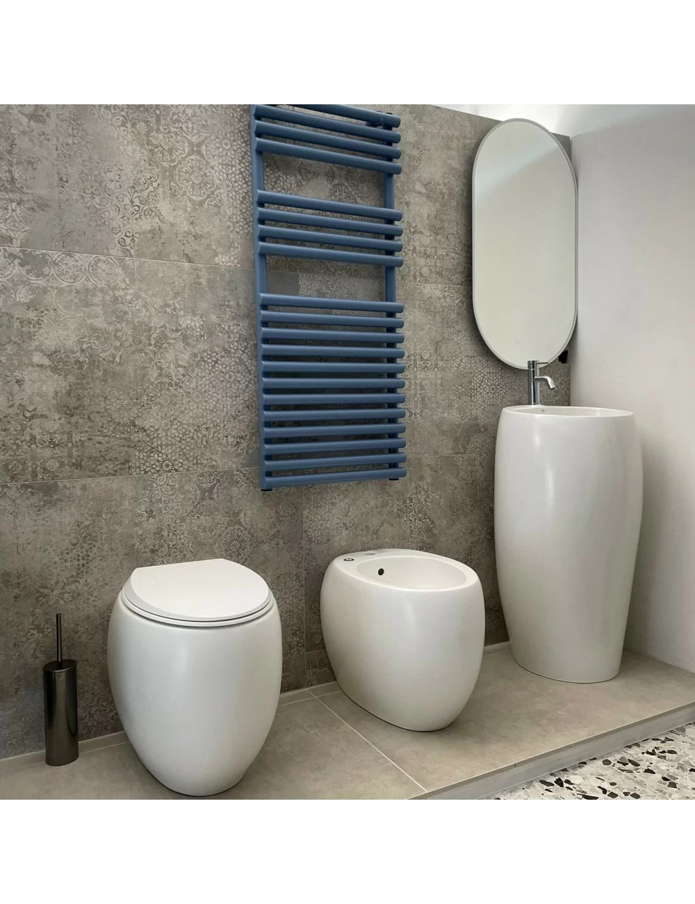 wc, bidet and freestanding matt white washbasin cloud series by Rak ceramics