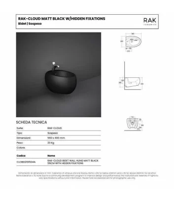 technical data sheet bidet wall-hung black mat series Cloud