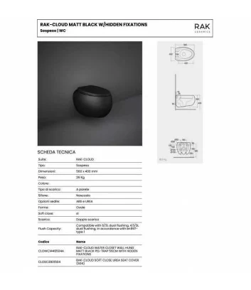 scheda tecnica WC sospeso nero opaco serie Cloud