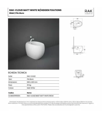 fiche tecnique bidet sur pied serie Cloud