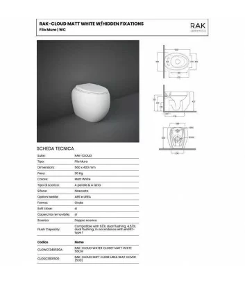 scheda tecnica wc a terra serie Cloud