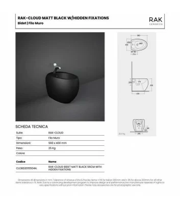 technical data sheet bidet black matt floor-standing Cloud series