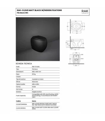 technical data sheet wc black matt floor-standing Cloud series