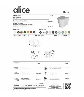 fiche tecnique toilet sur pied ligne Hide Round de Alice Ceramica