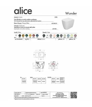 scheda tecnica wc a terra linea Wunder di Alice Ceramica