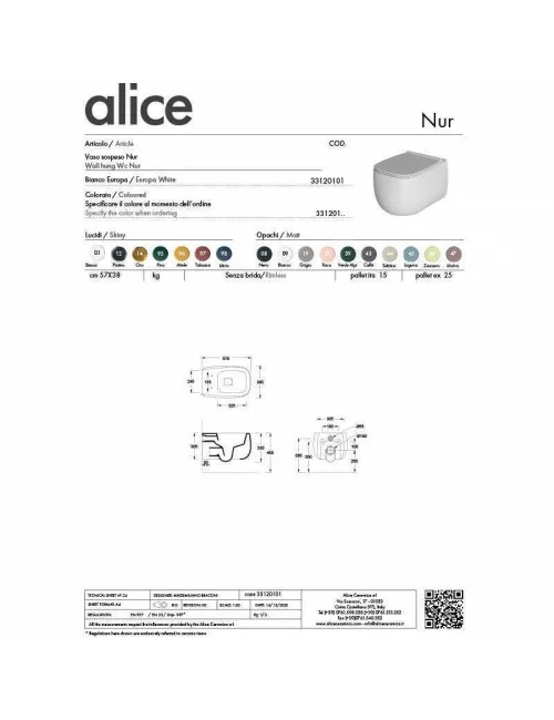 technical data sheet wc wall-hung lines Nur