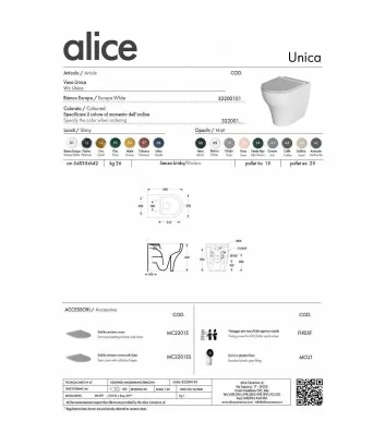 scheda tecnica wc a terra serie Unica di Alice Ceramica