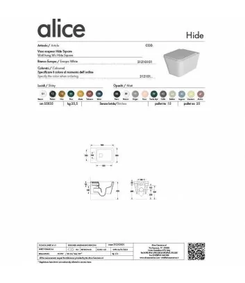 scheda tecnica wc sospeso linea Hide Round di Alice Ceramica