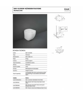 fiche tecnique wc sur pied ligne Illusion de Rak Ceramics