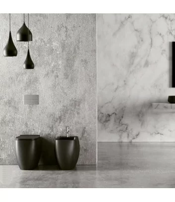 environment with floor-standing black matt bidet Nur line by Alice Ceramica