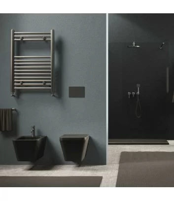 environment with wall-hung black matt bidet and wc Hide Square series by Alice Ceramica