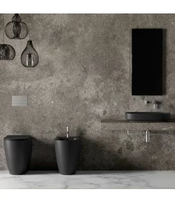 Ambiente con bidet e wc neri opachi a terra serie Form di Alice Ceramica