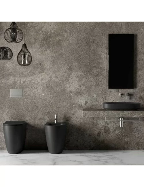 Ambiente con bidet e wc neri opachi a terra serie Form di Alice Ceramica