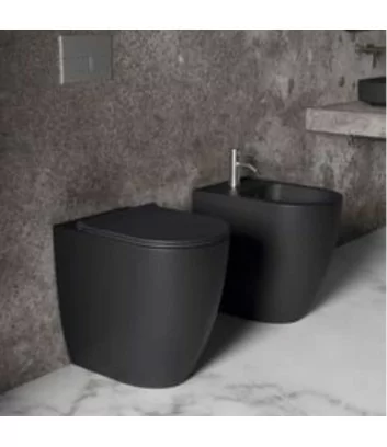 lateral view of floor-standing black matt wc and bidet Form series by Alice Ceramica