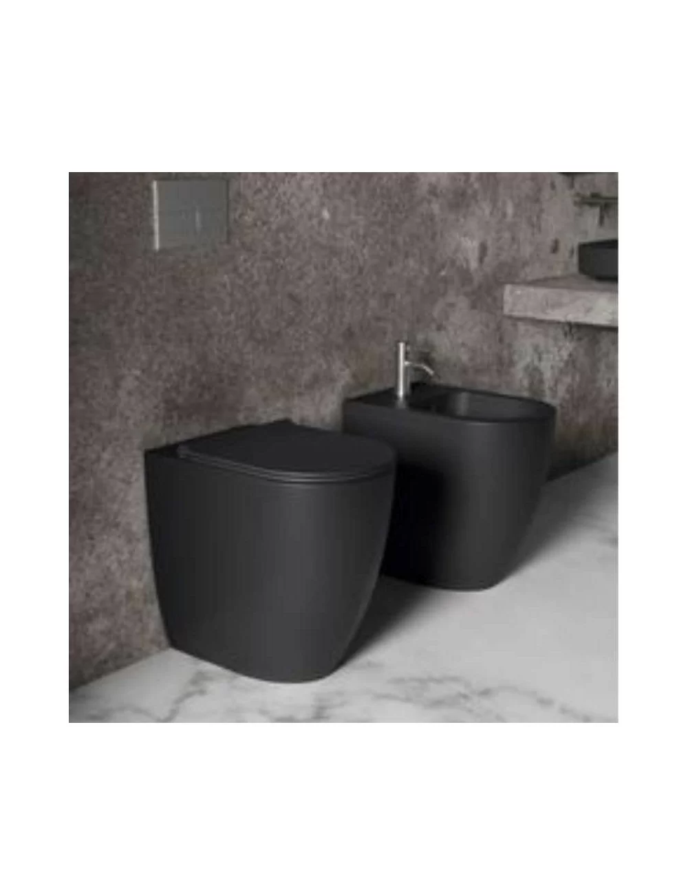 lateral view of floor-standing black matt wc and bidet Form series by Alice Ceramica