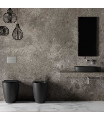 Bathroom with floor-standing black matt bidet and wc Form series by Alice Ceramica